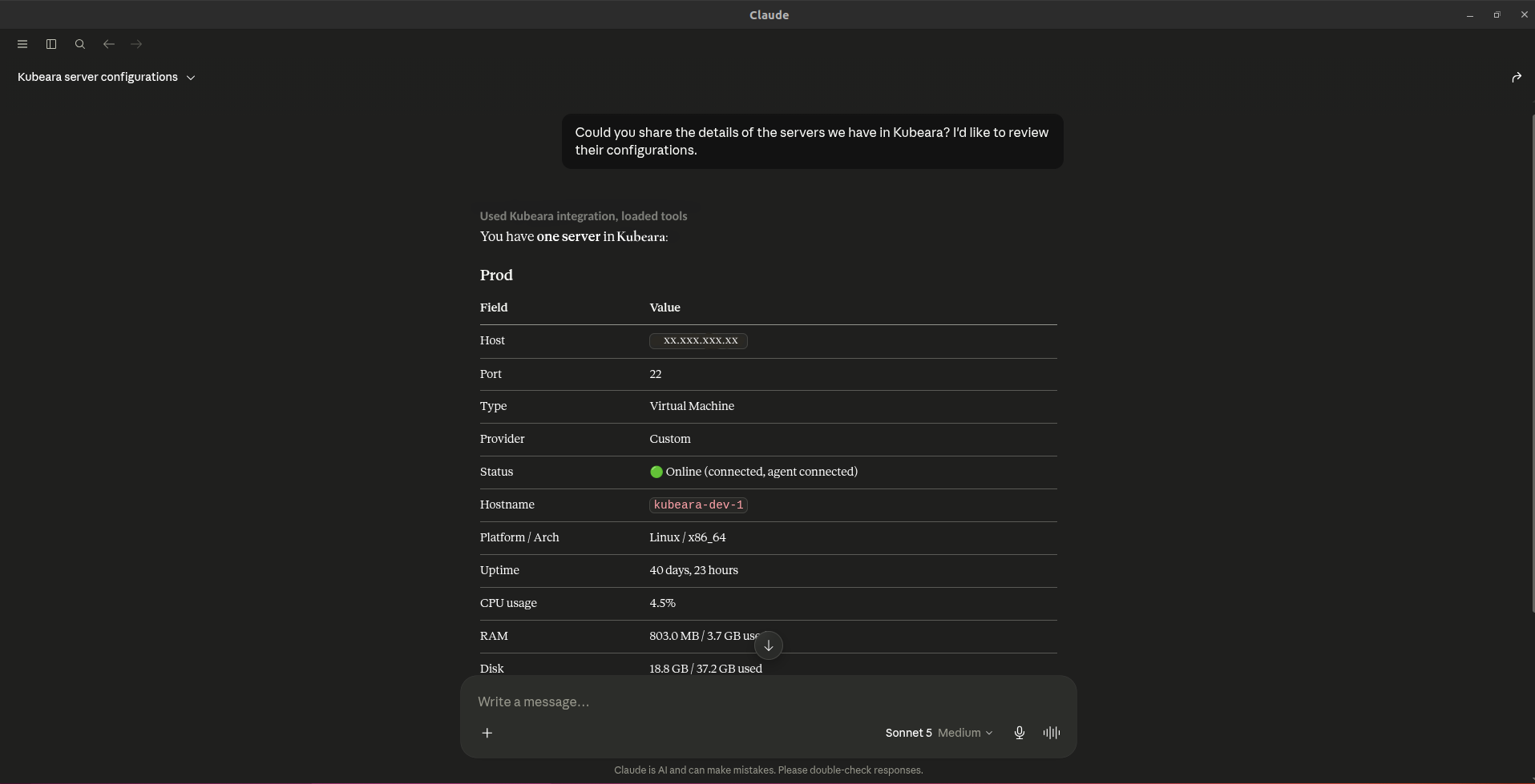 Claude Desktop with Kubeara MCP connected